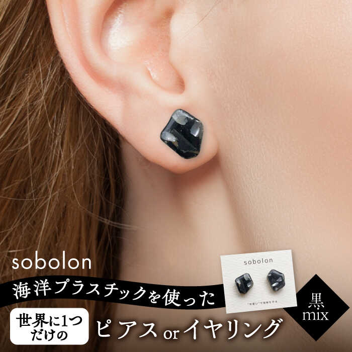 海洋プラスチックから生まれた ピアス / イヤリング sobolon いびつちゃん 黒MIX 多治見市[TFC015]