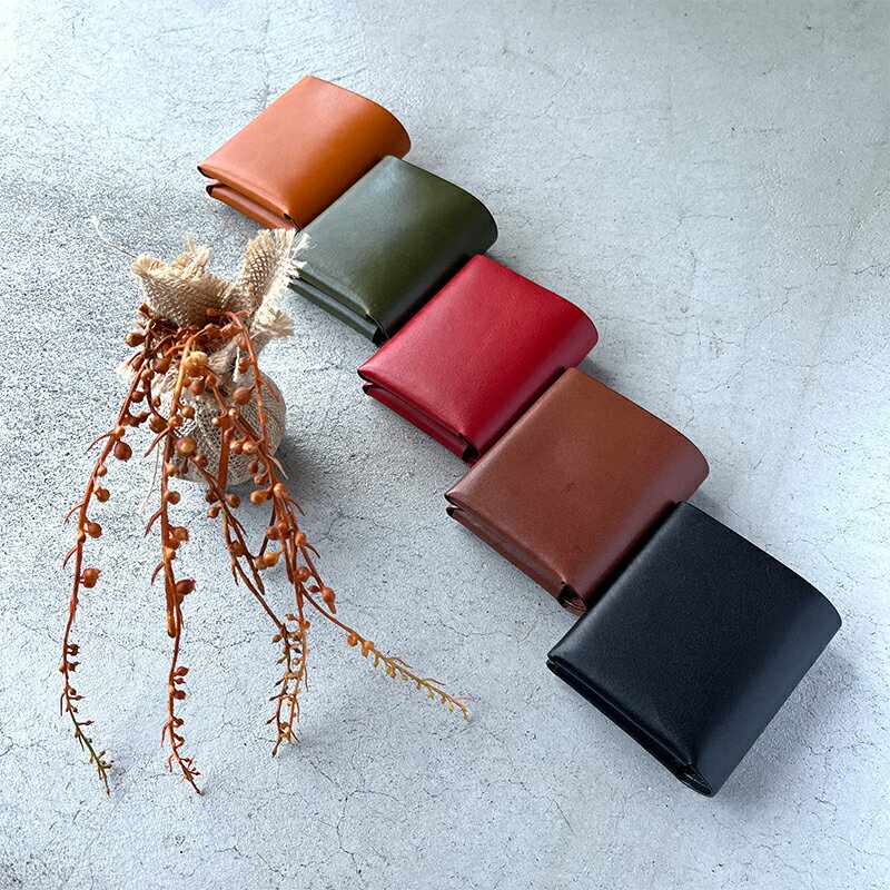 本革 ノンステッチの二つ折りミニ財布 栃木レザー ファッション小物 革小物 シンプル 3ポケット構造 カード入れ 小銭入れ お札入れ 牛革 プレゼント ギフト