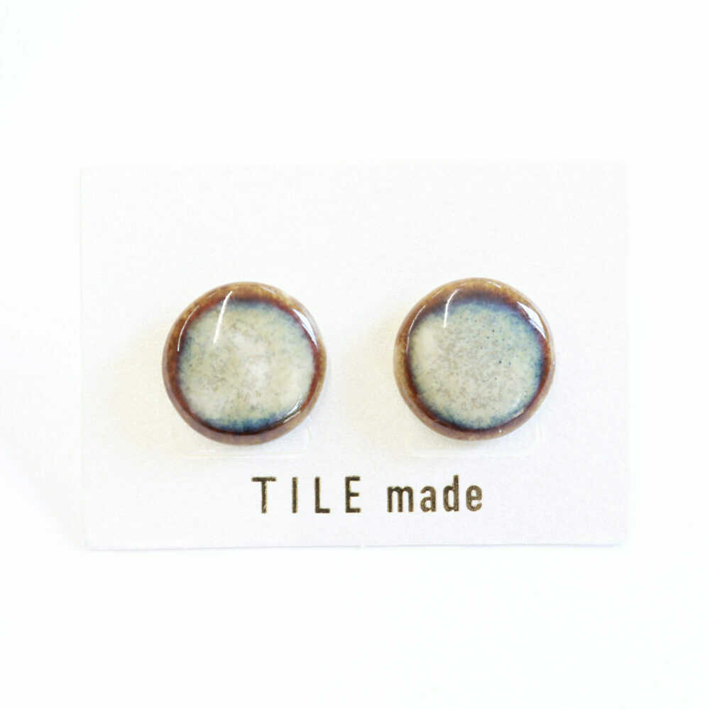 【美濃焼】 黄緑むら タイル ピアス 直径15mm 瑞浪市 / TILEmade タイル アクセサリー ハンドメイド[AZCD029]