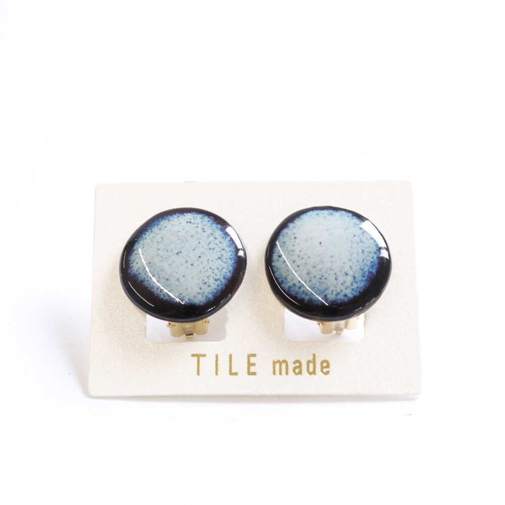 【美濃焼】 紫むら タイル イヤリング 直径20mm 瑞浪市 / TILEmade タイル アクセサリー ハンドメイド[AZCD033]