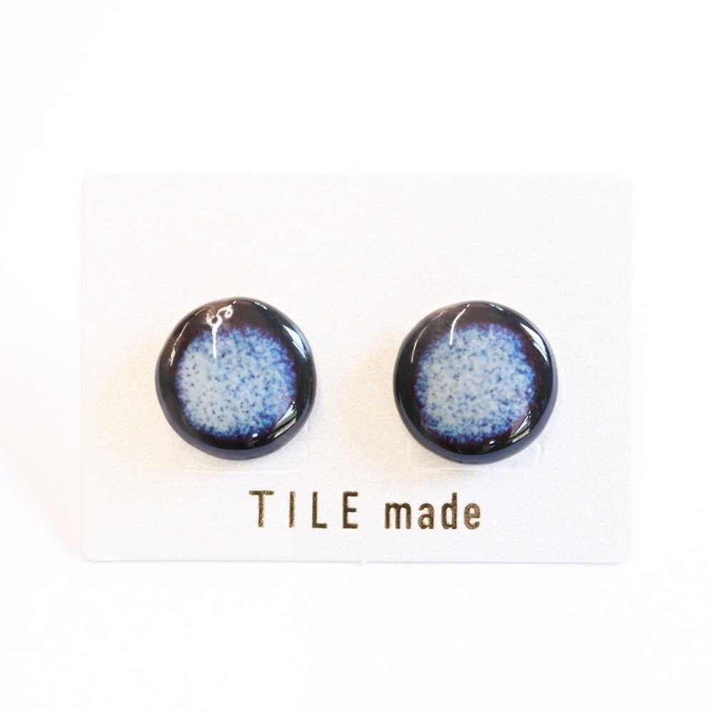 【美濃焼】 紫むら タイル ピアス 直径15mm 瑞浪市 / TILEmade タイル アクセサリー ハンドメイド[AZCD035]