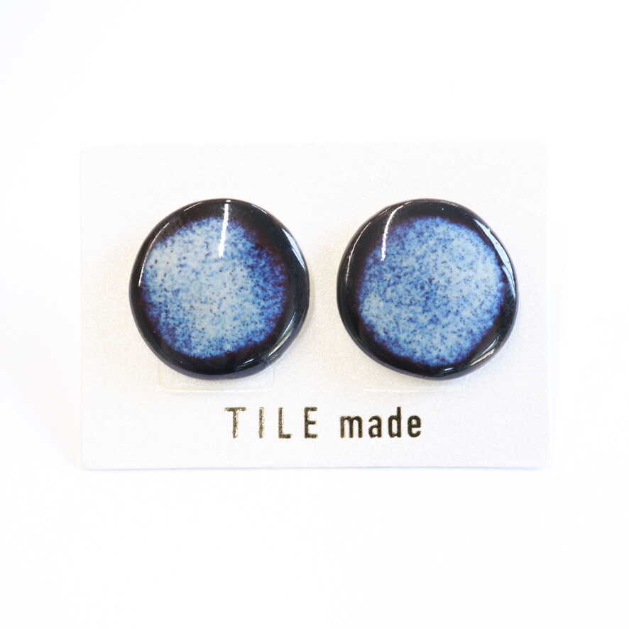 【美濃焼】 紫むら タイル ピアス 直径20mm 瑞浪市 / TILEmade タイル アクセサリー ハンドメイド[AZCD036]