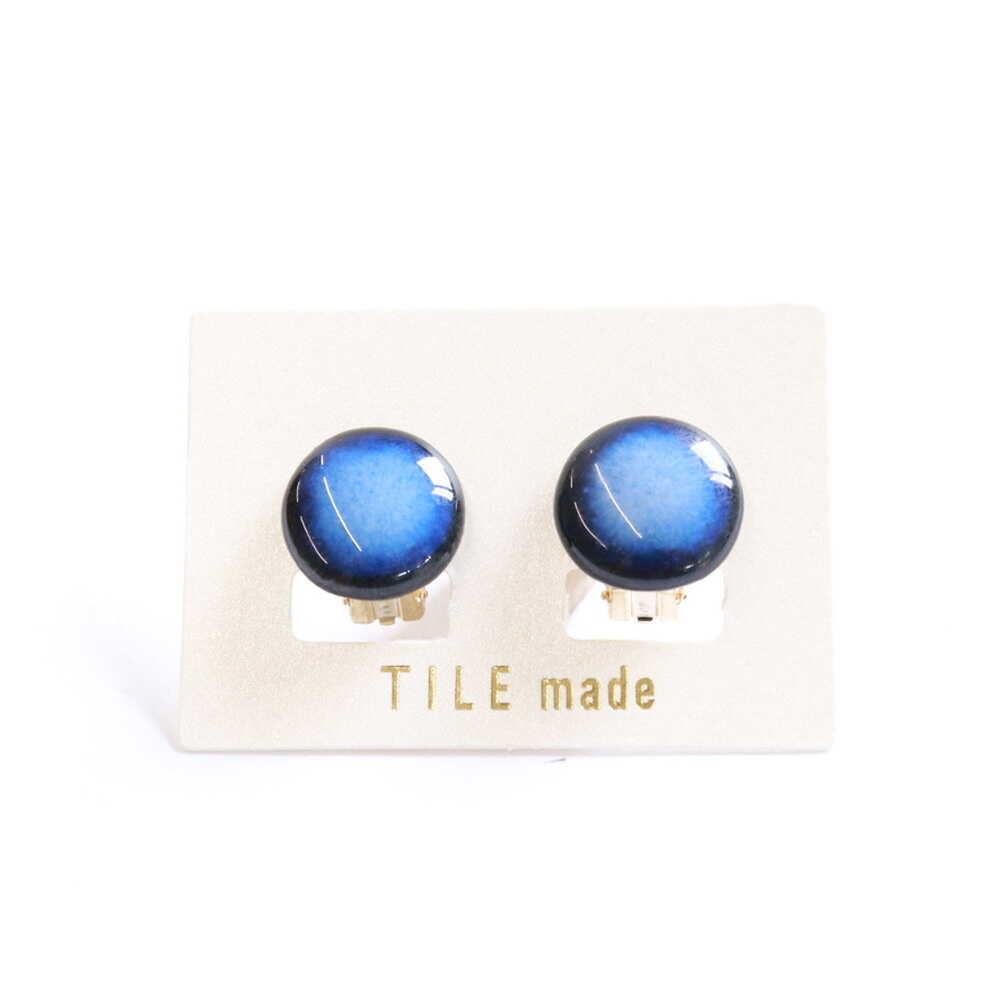 【美濃焼】 青むら タイル イヤリング 直径15mm 瑞浪市 / TILEmade タイル アクセサリー ハンドメイド[AZCD038]