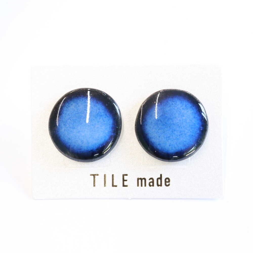 【美濃焼】 青むら タイル ピアス 直径20mm 瑞浪市 / TILEmade タイル アクセサリー ハンドメイド[AZCD042]