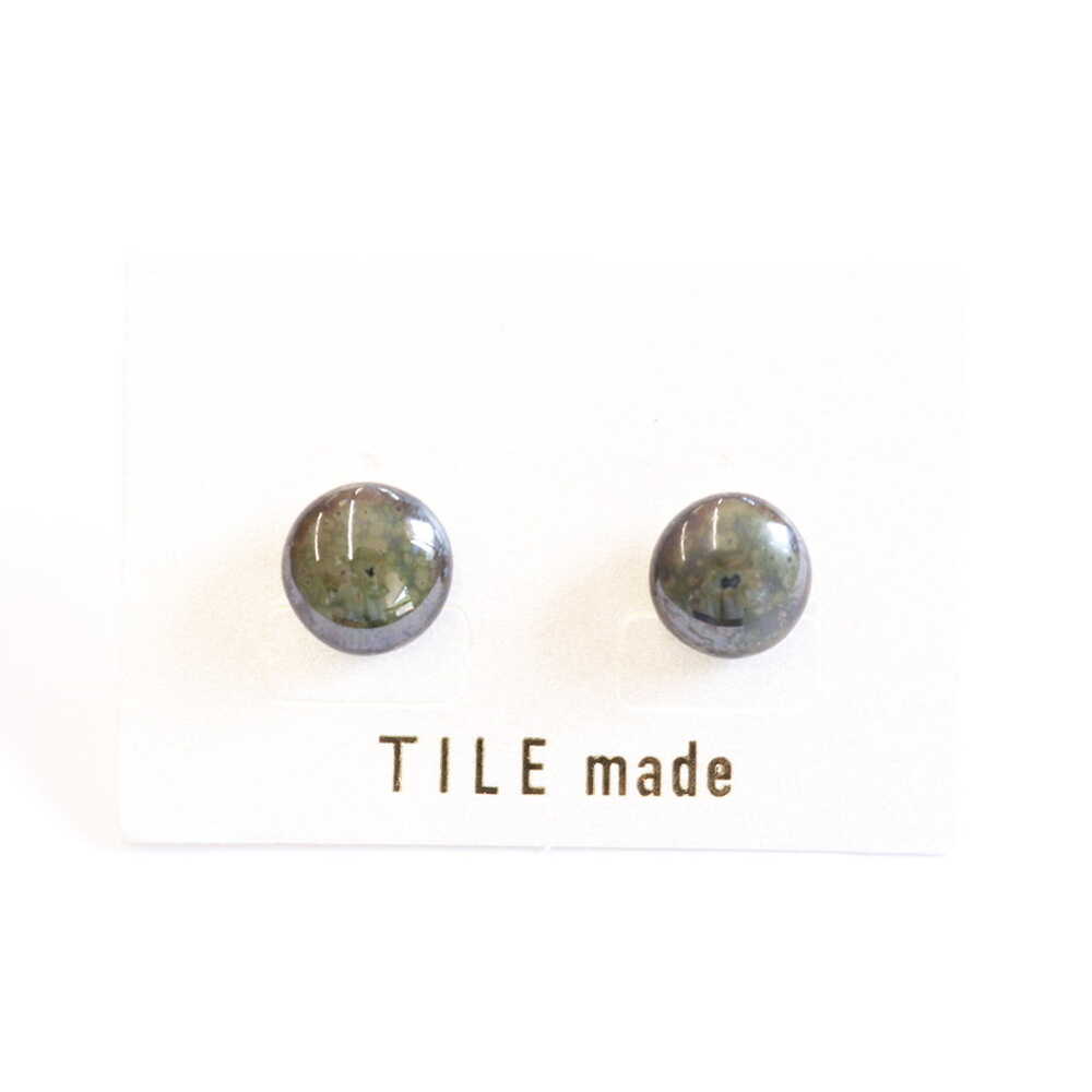 【美濃焼】 苔むら タイル ピアス 直径10mm 瑞浪市 / TILEmade タイル アクセサリー ハンドメイド[AZCD052]