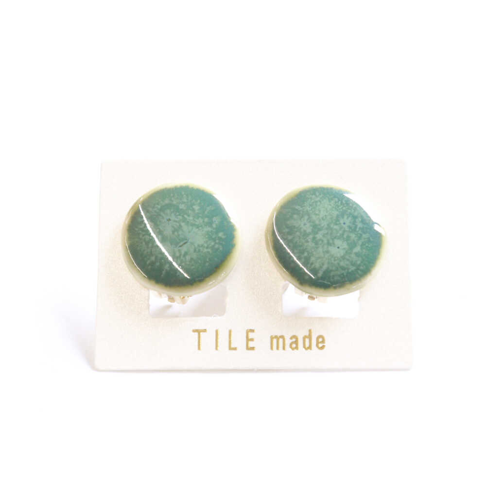 【美濃焼】 緑むら タイル イヤリング 直径20mm 瑞浪市 / TILEmade タイル アクセサリー ハンドメイド[AZCD075]