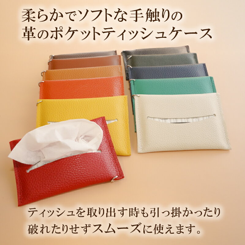 【ふるさと納税】 【色が選べる】 靴職人が作るティッシュカバー 岐阜県 可児市 雑貨 小物 ティッシュ入れ カバー ポケットティッシュ 牛シボ革 丸カン付き 牛革 職人 お取り寄せ 送料無料 サムネイル2
