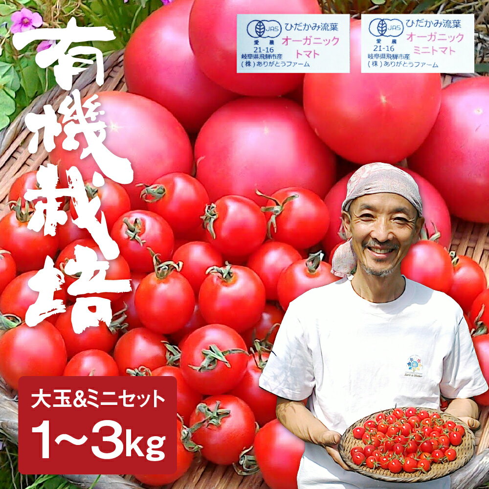 【令和8年産 26年先行予約】トマトとミニトマトのセット 有機JAS認定 1kg 2kg 3kg とまと 大玉 甘い 特産 国産 野菜 ミニトマト 旬 有機野菜 ありがとうファーム 送料無料 [A0091x] 《hida0307》