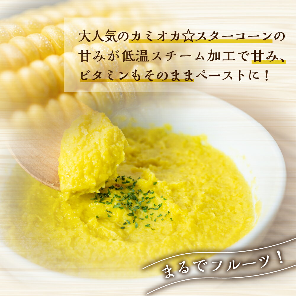 【ふるさと納税】《数量限定》まるでフルーツ！特別栽培トウモロコシ「カミオカスターコーン」 贅沢コーン ペースト 200g ×4袋 とうもろこし コーン スープ ペースト 小分け 冷凍 離乳食 野菜 旬 野菜スープ [Q3013] 10000円 1万円 - 画像2