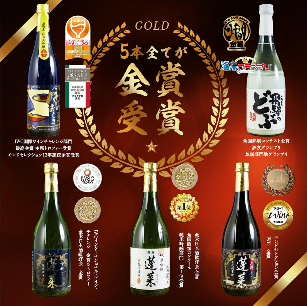 【ふるさと納税】日本酒 蓬莱 金賞受賞飲み比べセット 720ml×5本 飲み比べセット 渡辺酒造店 地酒 5本セット お酒 辛口 純米吟醸 入り ギフト 受賞 コンクール 旨い［B0075］ サムネイル2