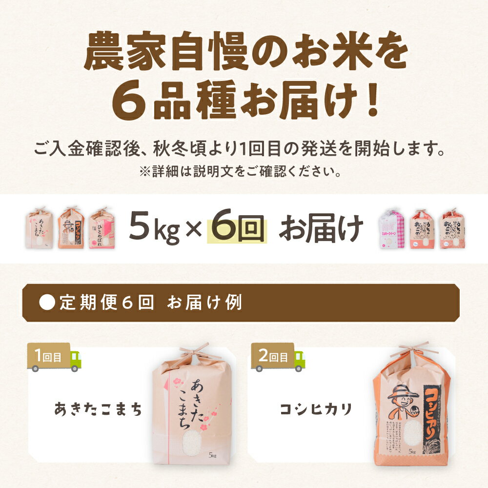 【ふるさと納税】【 令和8年産 】6品種 食べ比べ定期便 5kg ×6回 6か月 計 30kg 米 こめ ごはん 白米 岐阜県産 本巣市 お米 精米 おにぎり 弁当 やわらかい もちもち 旨味 甘い 和食 寿司 アグリード 先行予約 2026年 9月下旬頃〜発送開始 [mt1737_26] - 画像3