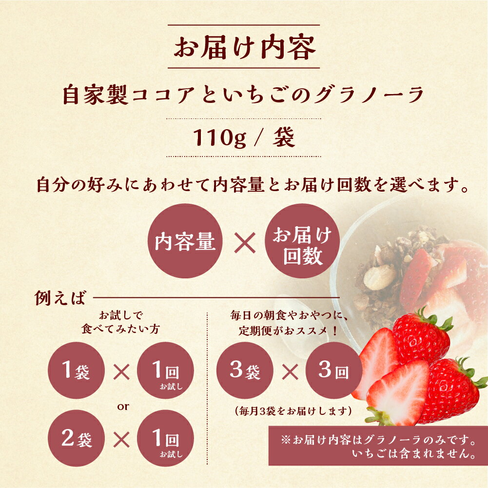 【ふるさと納税】【2026年2月〜発送】先行予約 自家製 ココアといちごのグラノーラ 単品 定期便 選べる ココア いちご 紅ほっぺ シリアル 朝食 ギフト フルーツ スイーツ 苺 牛乳 デザート おやつ イチゴ 子ども 大人 人気 甘い ビター 送料無料 岐阜県 本巣市 8000円 サムネイル3