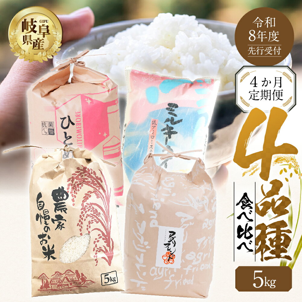 【生活応援価格 期間限定】【令和8年産】先行予約 お米 4品種 食べ比べ 定期便 4ヶ月 4回 計 20kg ( 5kg × 4） ハツシモ ミルキー にじのきらめき ひとめぼれ 米 こめ 白米 精米 農家直送 まるごと お楽しみ 2026年9月〜 1回目の発送 新米 [mt1736_26_Sep]