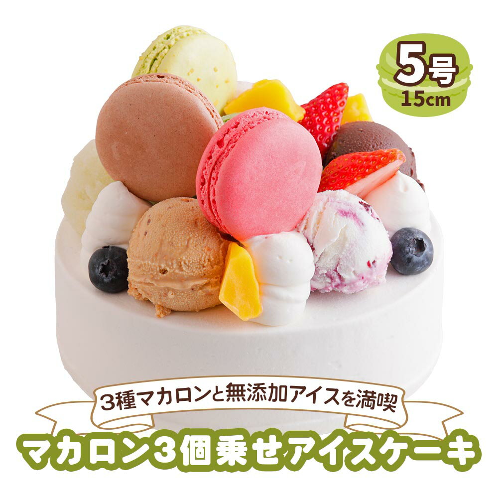 アイスクリームケーキ マカロン3個乗せ (苺、ピスタチオ、ショコラ)｜3種のマカロンが乗った贅沢 ロワゼット デザート アイス ケーキ 乳化剤 安定剤 保存料 人工甘味料 などが不使用 無添加 デザート おやつ プレゼント 誕生日 祝い [0427] 19000円