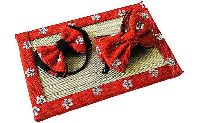 【ふるさと納税】畳縁アクセサリ−縁結びセット（レッド） サムネイル2