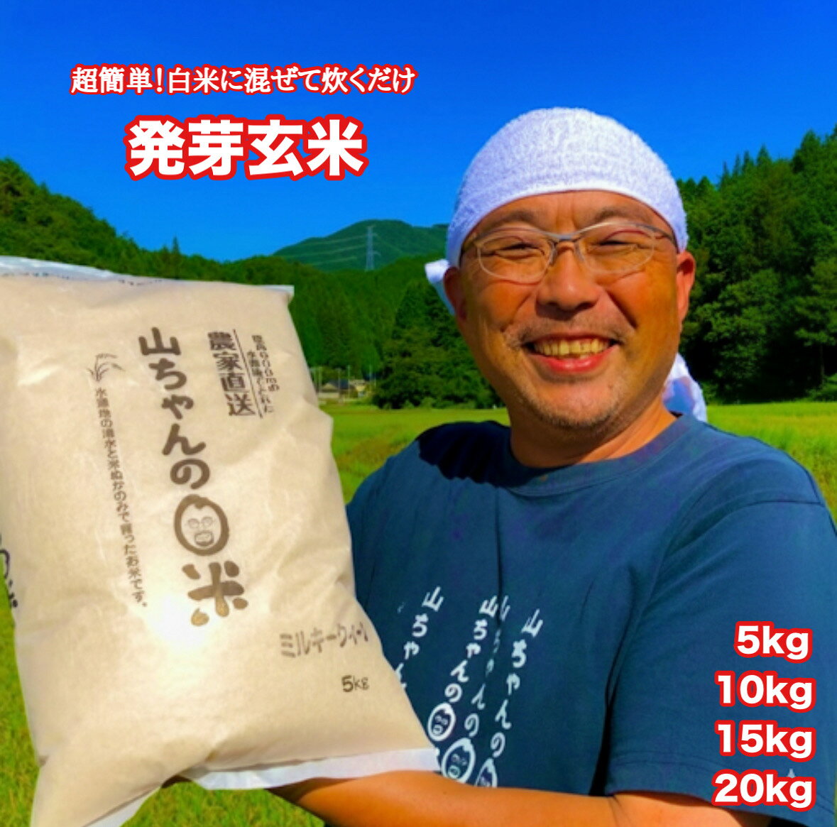 米 お米 玄米 健康米 発芽玄米 農家直送 「山ちゃんの発芽玄米」 選べる 5kg 10kg 15kg 20kg 山ちゃん 米農家 送料無料 359