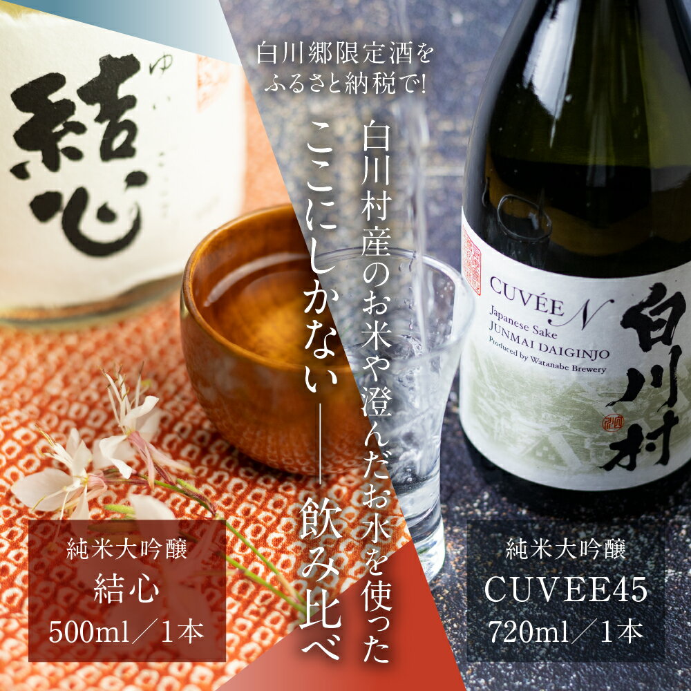【ふるさと納税】純米大吟醸 飲み比べセット 結心 500ml CUVEE45 720ml 1本 ずつ お酒 日本酒 白川村産 山田錦 やまだにしき 氷温熟成 特別なお酒 飛騨 の 地酒 世界遺産 白川郷 村内限定品 渡辺酒造店 蒲酒造場 オリジナル品 地酒 限定 ひだほまれ [S429] サムネイル2