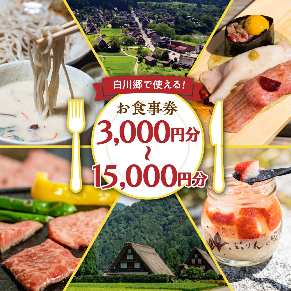 共通 お食事券 3,000円分 9000円分 15000円分 チケット 岐阜 白川郷 白川村 世界遺産 観光 旅行 食事券 結旨豚 飛騨牛 定食 そば 飛騨 ディナー ランチ 白川村 白川郷 飛騨牛 など 人気の飲食店多数！1万円 3万円 5万円