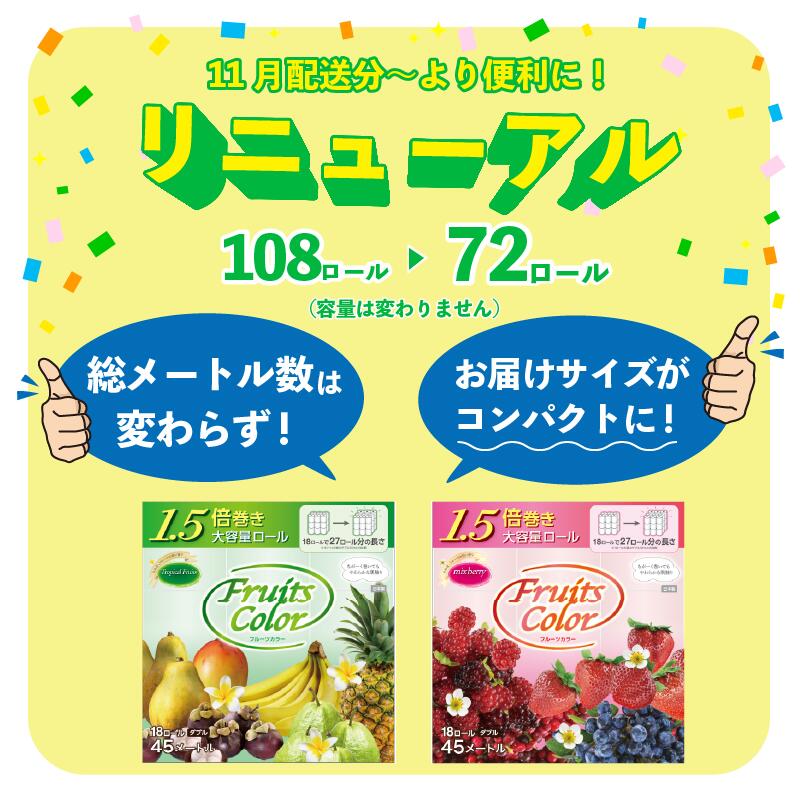 【ふるさと納税】 【11/1～リニューアル予定】トイレットペーパー ダブル 108ロール 6パック 再生紙 100% 日用品 国産 フルーツカラー ミックスベリー トロピカル 香り付き 新生活 SDGs 備蓄 防災 生活用品 コスパ ランキング トイレ用品 沼津市 静岡県 サムネイル2