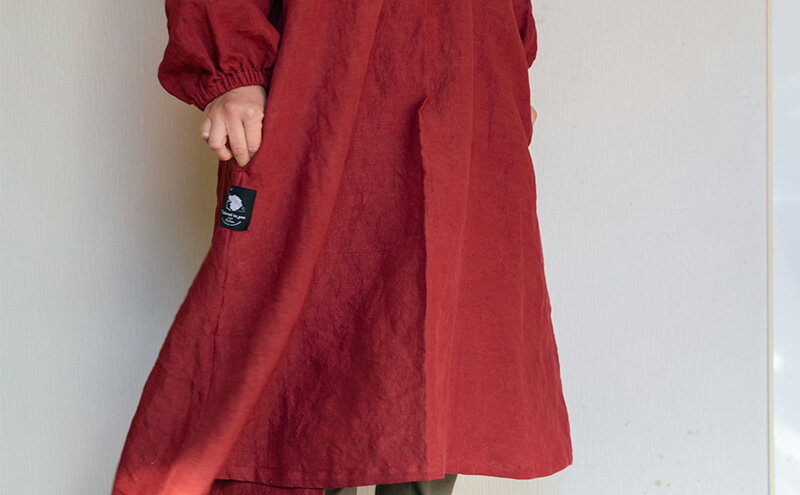 【ふるさと納税】wappougi 麻ワンピース　割烹着　赤（サイズ：フリー） ファッション 女性 レディース 普段着 家仕事 作業着 洗濯可 サムネイル3