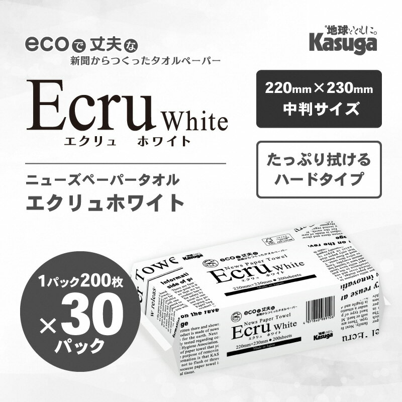 【ふるさと納税】 ペーパータオル エクリュ ホワイト 中判 200枚 × 30個 しっかり拭ける 吸水力 エンボス加工 手拭き 破れにくい 使いやすい ハードタイプ 再生紙 リサイクル まとめ買い 日用品 生活用品 消耗品 使い捨て 富士市 [sf023-012] サムネイル2