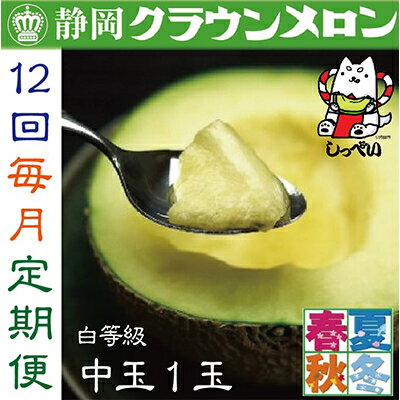 【毎月定期便】クラウンメロン(白等級)中玉1玉・12ヵ月毎月お届け全12回_ メロン クラウンメロン めろん 定期便 全12回 化粧箱 果物 くだもの フルーツ 甘い 贈答 ギフト プレゼント 産地直送 送料無料 【配送不可地域：離島・北海道・沖縄県】【4003095】