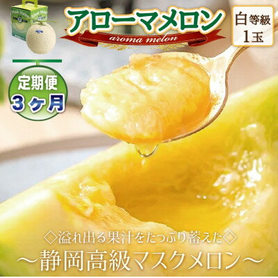 【毎月定期便】アローマメロン1玉(約1.0kg以上/玉)【静岡高級マスクメロン】 全3回_ メロン めろん アローマメロン 定期便 化粧箱 果物 くだもの フルーツ デザート ギフト 産地直送 静岡県 送料無料 【配送不可地域：離島・北海道・沖縄県】【4051488】