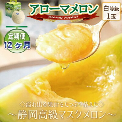 【毎月定期便】アローマメロン1玉(約1.0kg以上/玉) 【静岡高級マスクメロン】全12回_ メロン アローマメロン 果物 くだもの フルーツ 定期便 静岡県 常温 贈答 ギフト 人気 おすすめ 送料無料 化粧箱 【配送不可地域：離島・北海道・沖縄県】【4051491】