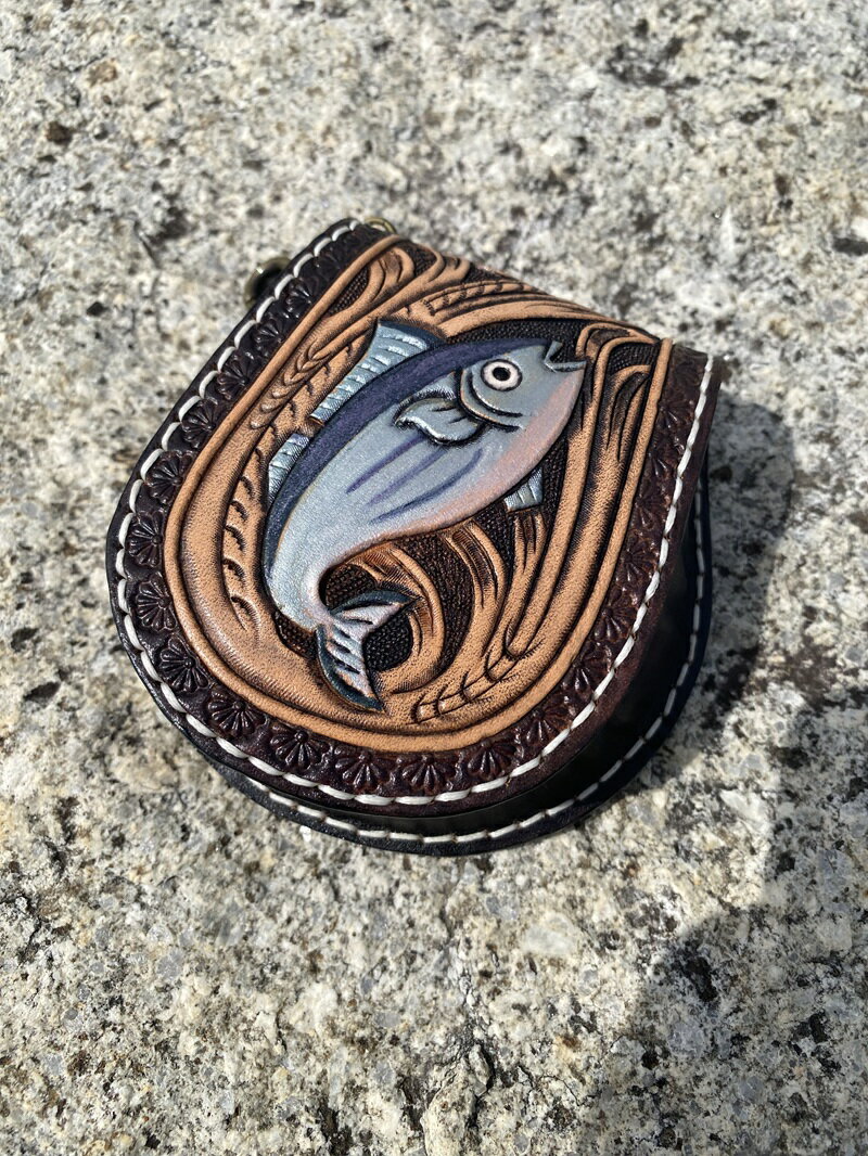 コインケース コイン入れ 本牛革 かつお モチーフ 伝統 青海波柄 焼津 a67-006