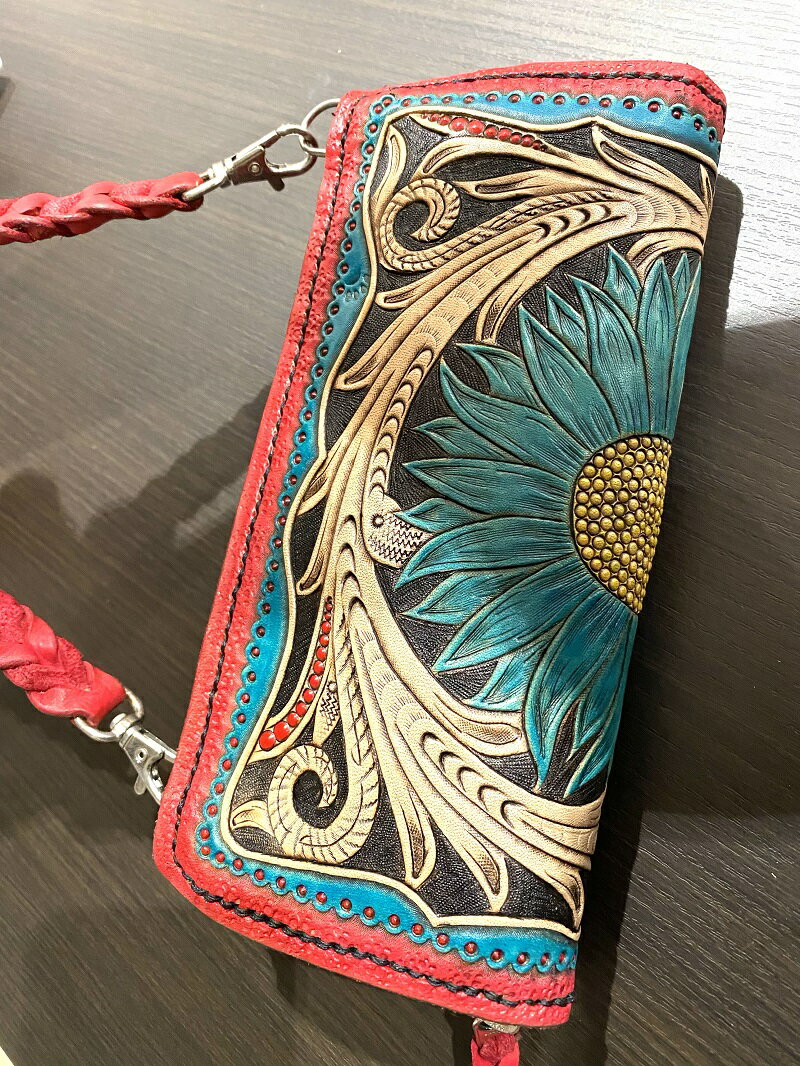 【ふるさと納税】 財布 ポシェット 長財布 牛革 牛ヌメ革 フルカービング 小さめ バッグ コイン カード 国産 b220-001 サムネイル2