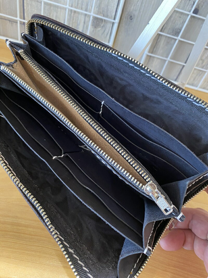 【ふるさと納税】 長財布 国産 牛革 使用 男女兼用 焼津 ハンドメイド 牛革フル・シェリダンカービング長財布 1個 b185-001 サムネイル3