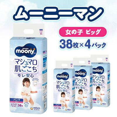 ムーニーマン マシュマロ肌ごこちモレ安心 女の子 ビッグ 38枚×4パック 紙おむつ【配送不可地域：離島・沖縄県】【1609849】