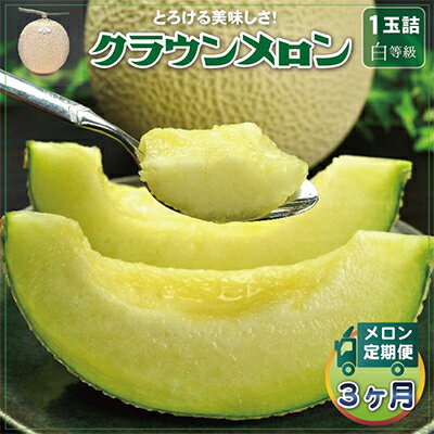【毎月定期便】クラウンメロン(白等級) 1玉 全3回【配送不可地域：離島・北海道・沖縄県】【4012621】