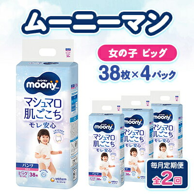 【毎月定期便】ムーニーマン マシュマロ肌ごこちモレ安心 女の子 ビッグ 38枚×4パック全2回【配送不可地域：離島・沖縄県】【4075527】