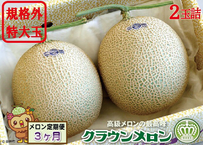 【ふるさと納税】【3ヶ月定期便】クラウンメロン　規格外特大玉（約1.7kg）2玉入 果物類 メロン青肉 　お届け：◆返礼品到着後、すぐに状態をご確認ください◆ サムネイル2