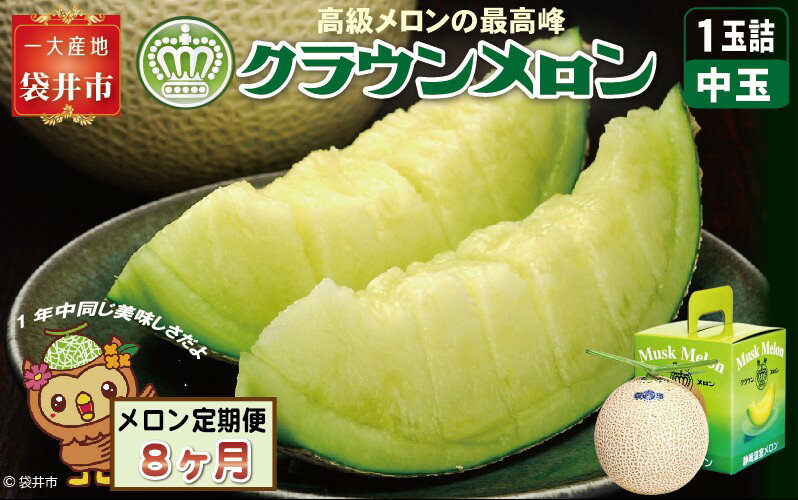 【ふるさと納税】【8ヶ月定期便】クラウンメロン（白等級）中玉　1玉入 　果物 フルーツ デザート メロン マスクメロン 青肉 高級 ギフト 贈り物 静岡県産 袋井市 サムネイル2