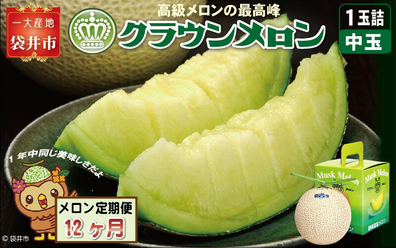 【ふるさと納税】【12ヶ月定期便】クラウンメロン（白等級）中玉　1玉入 　果物 フルーツ デザート メロン マスクメロン 青肉 高級 ギフト 贈り物 静岡県産 袋井市 サムネイル2