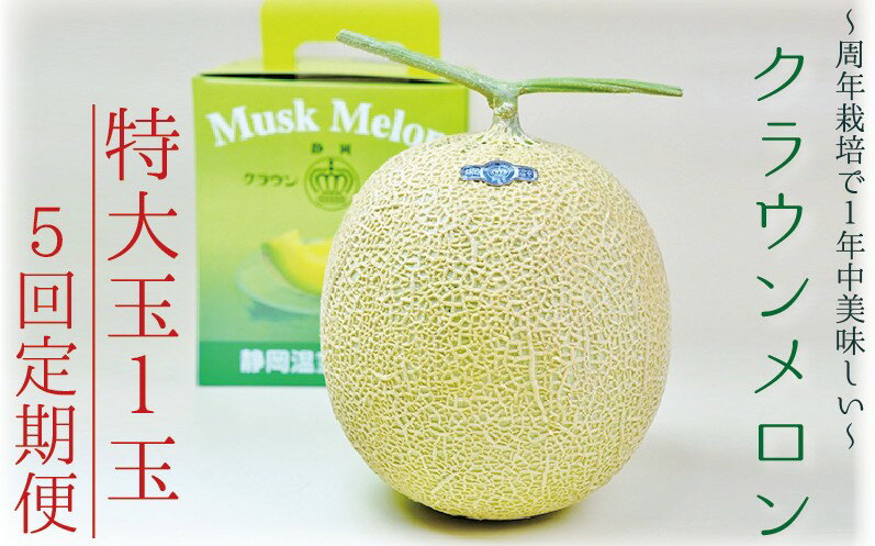 【ふるさと納税】【5ヶ月定期便】クラウンメロン（白等級）特大玉　1玉入 　果物 フルーツ デザート メロン マスクメロン 青肉 高級 ギフト 贈り物 静岡県産 袋井市 サムネイル2