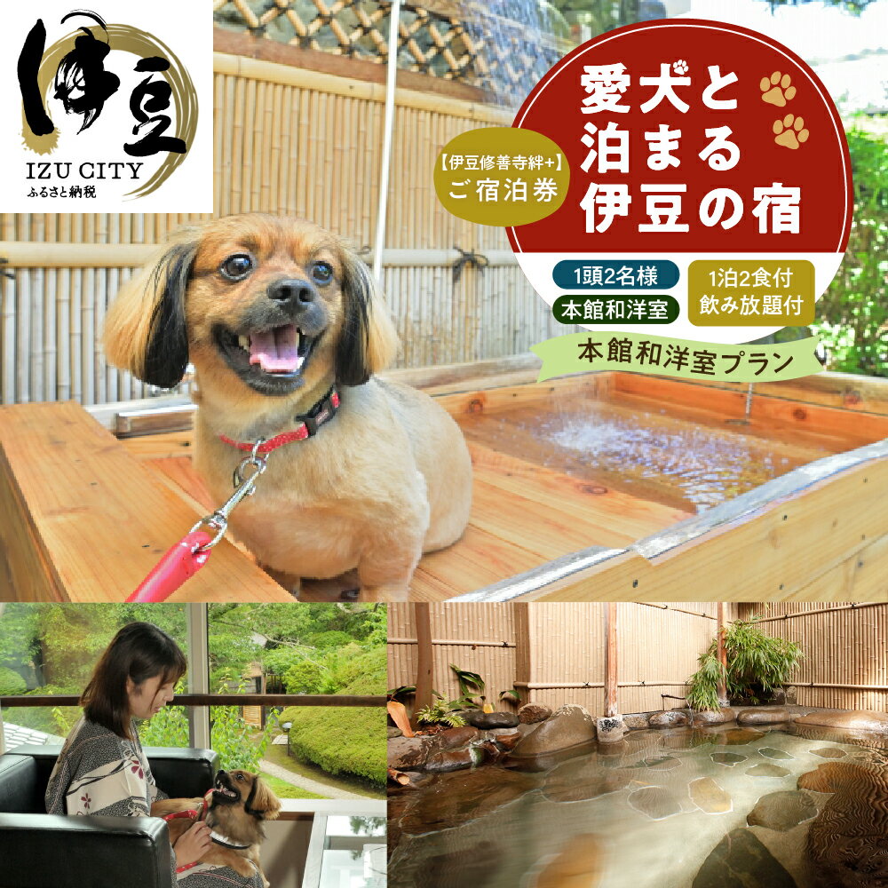 伊豆 修善寺 絆PLUS 2名様+愛犬1頭ご宿泊券 1泊2食夕食時飲み放題付 本館和洋室ご宿泊プラン / 静岡 修善寺温泉 ペット 温泉 温泉宿 宿 ホテル 旅館 ペア ペア 宿泊 宿泊券 旅行 国内 静岡県 伊豆市 izu [40-008]