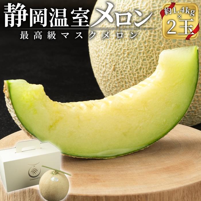 【特別寄付額：事業者支援】静岡温室メロン M玉約1.4kg×2玉 最高級のマスクメロン 山下メロン園 高級果実店に仕入るほどの自信のあるメロン ギフト メロン めろん 箱詰め フルーツ 果物 産地直送 甘いメロン 糖度 青肉 高級 百貨店