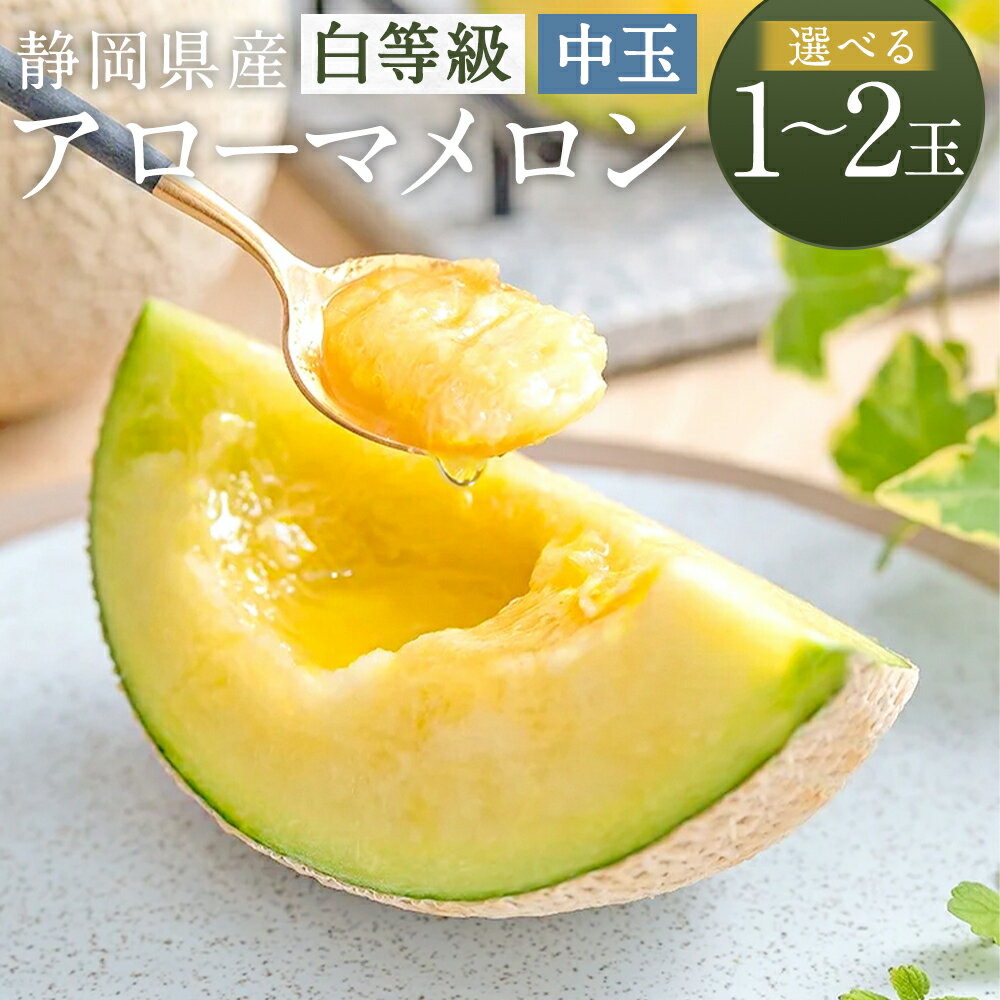 【選べる玉数】　静岡県産 高級 アローマメロン 白等級 中玉 1玉 もしくは 2玉 （1玉あたり 約1.3kg以上） メロン 高級メロン マスクメロン フルーツ 果物 化粧箱入 お取り寄せ 国産 静岡県 菊川市 送料無料 【通年受付・発送】