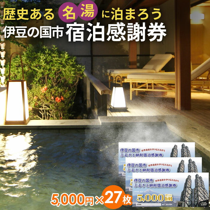 伊豆の国市宿泊感謝券（5000円×27枚） ／ 旅行 伊豆 温泉 体験 旅行券 チケット 旅館 ホテル キャンプ トラベル 伊豆の国 静岡県 静岡 国内