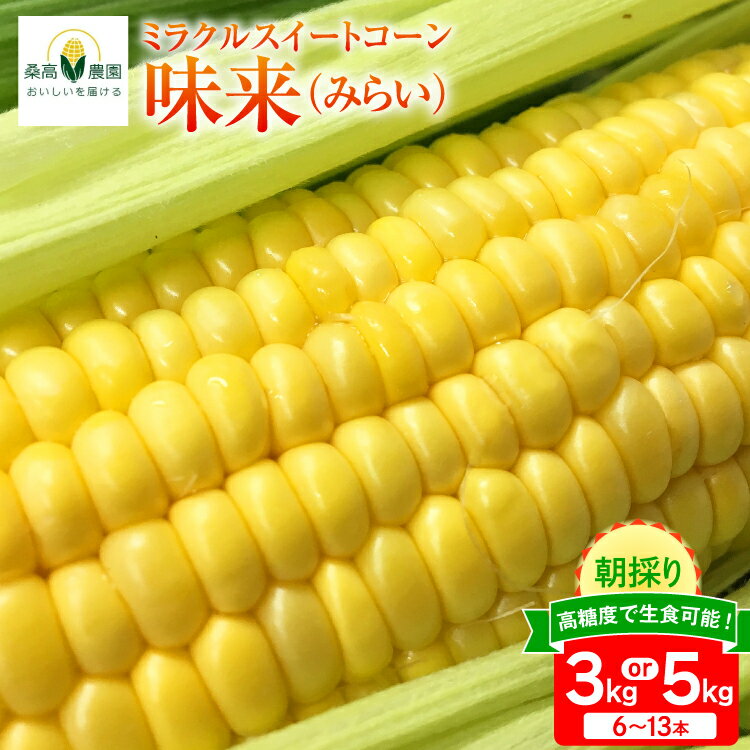 【期間限定発送】【糖度平均18度以上】 とうもろこし 朝どれミラクルスイートコーン「味来」3kg箱 6〜8本 or 5kg箱 10〜13本 [桑高農園 静岡県 吉田町 22424600] コーン トウモロコシ スイートコーン 朝採り 朝採れ 甘い