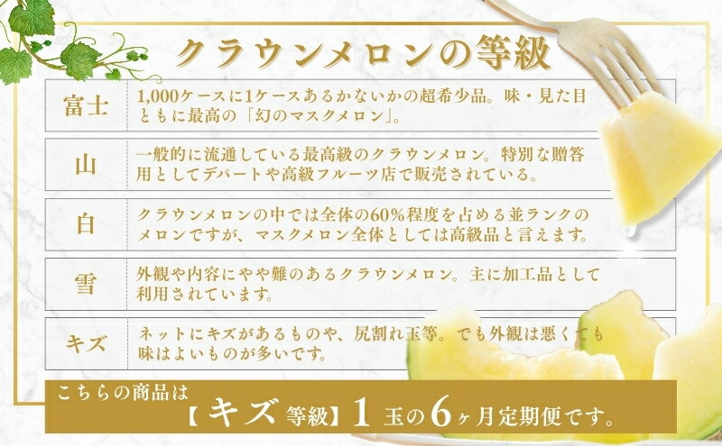 【ふるさと納税】【6か月定期便】クラウンメロン 訳あり1玉 サムネイル3