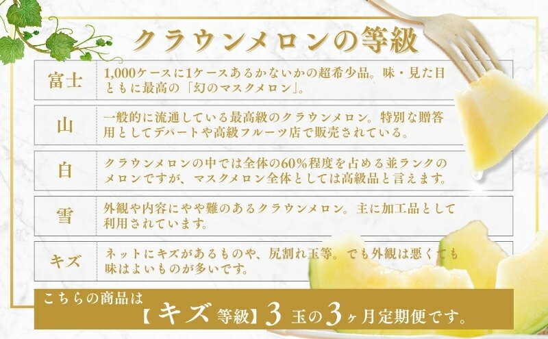 【ふるさと納税】【3か月定期便】クラウンメロン 訳あり3玉 サムネイル3
