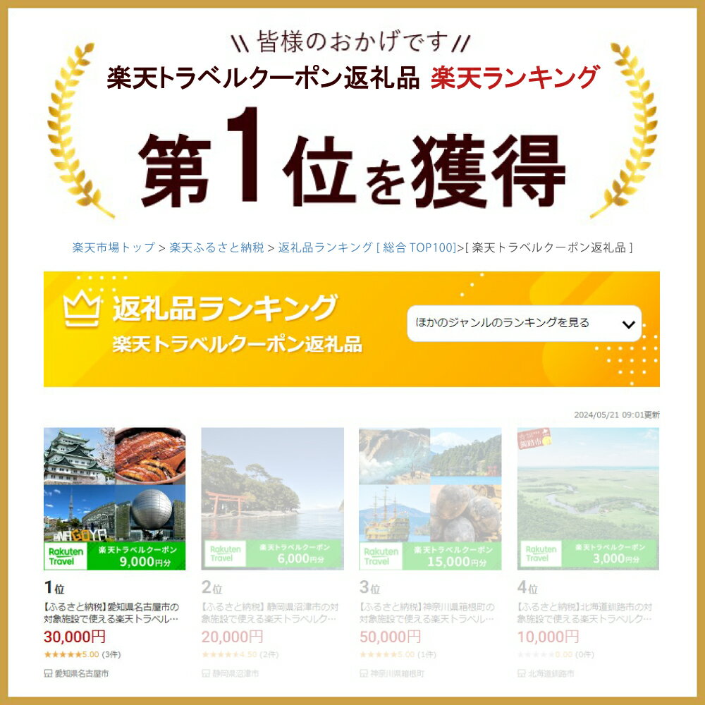 【ふるさと納税】愛知県名古屋市の対象施設で使える楽天トラベルクーポン 寄付額30,000円 - 画像2
