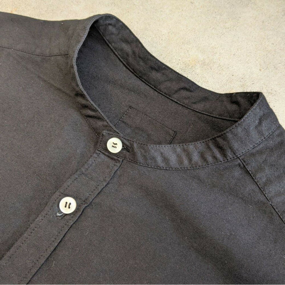 【ふるさと納税】OSOCU　 知多木綿　黒染め　バンドカラーシャツ　Lサイズ　名古屋黒紋付染 サムネイル3