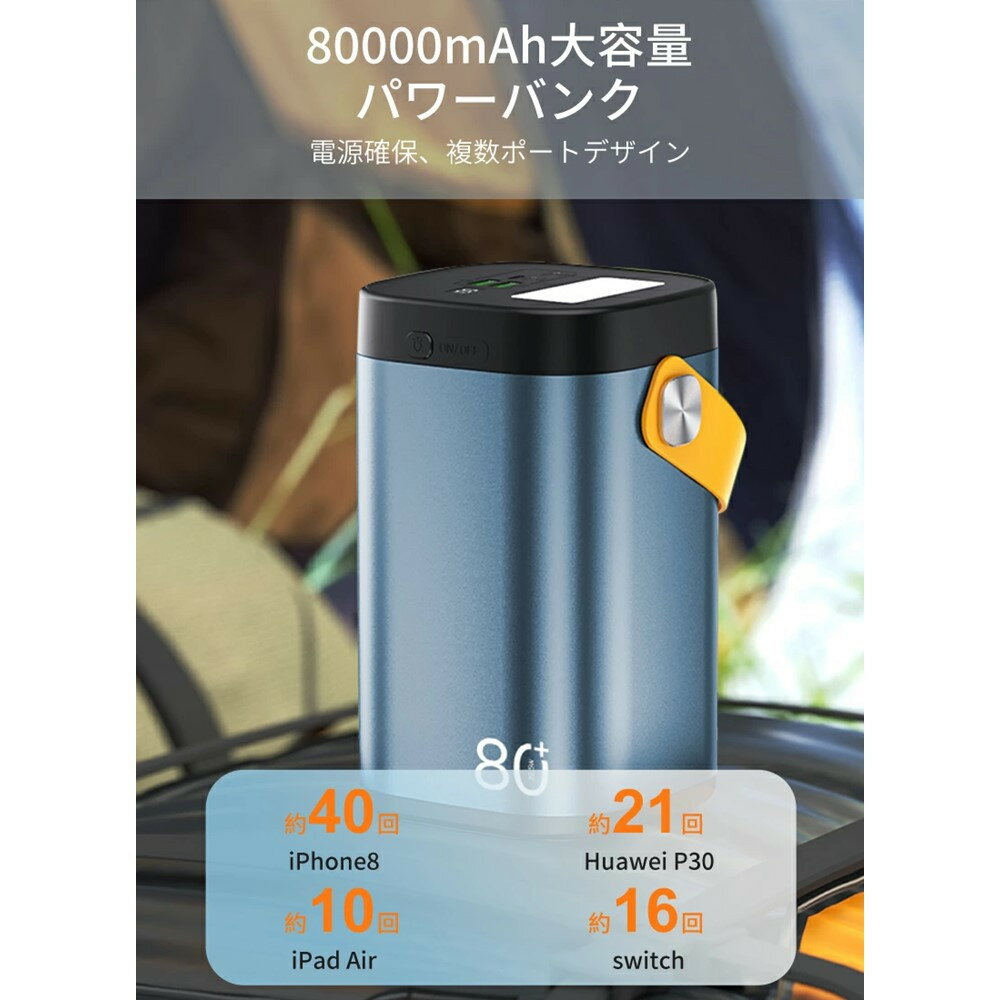 【ふるさと納税】モバイルバッテリー パワーバンク 80000mAh 大容量 防災電源 2つUSB-A出力 Type-C出力/入力 外部バッテリー ポータブル給電所 LEDライト付き アウトドア照明 小型 軽量 ハンドル付き 携帯電話 タブレット ノートPC ゲーム機 カメラなどを充電可能 サムネイル2