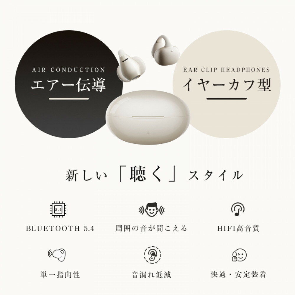 【ふるさと納税】【2025年モデル】 空気伝導イヤホン Bluetooth5.4 TWS ワイヤレスイヤホン イヤーカフ型 挟み込み 耳を塞がない ENC ノイズキャンセリング 単一指向性 自動ペアリング HiFi高音質 充電ケース付き 安定装着 防水防滴 軽量設計 【PL保険加入済み製品・安心】 - 画像3