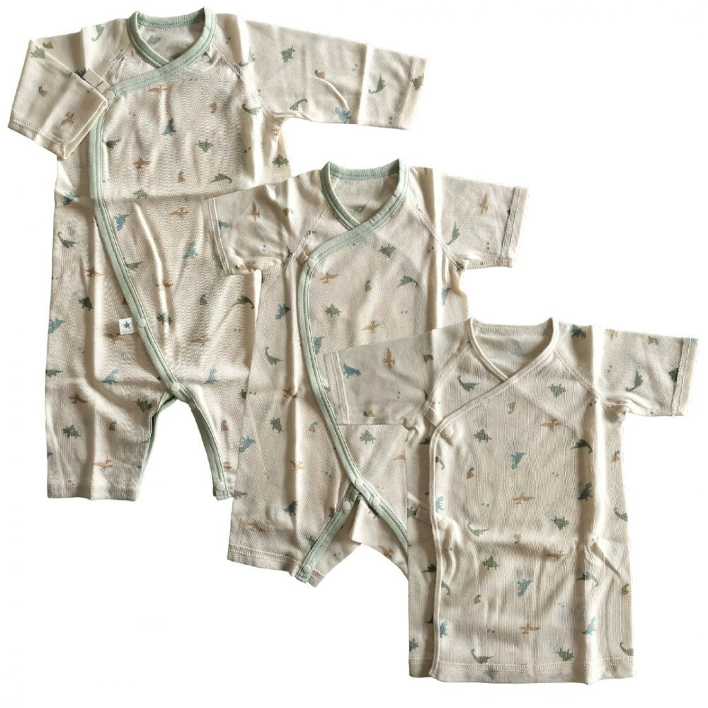 【ふるさと納税】オーガニックコットンベビーウェア3点セット(恐竜プリント) サムネイル3